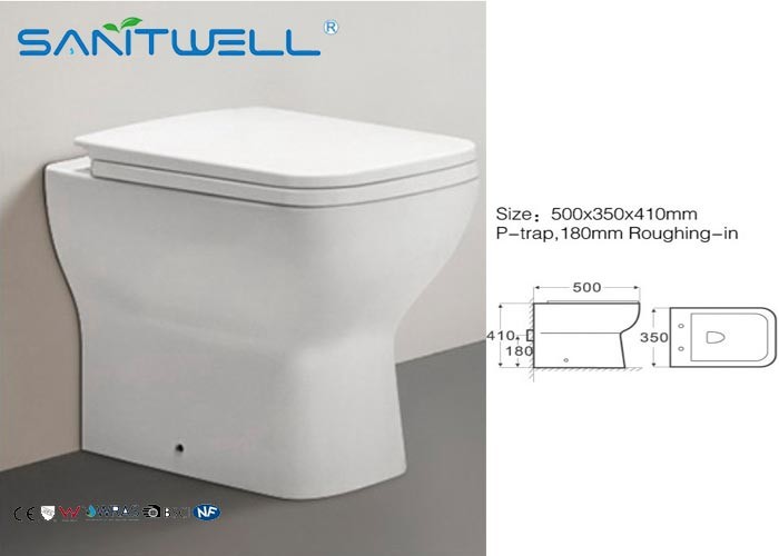 China Comfort Height Close Coupled WC Pan Rim - Ex Ceramic Fully Back - To - Wall 500*350*410 mm factory