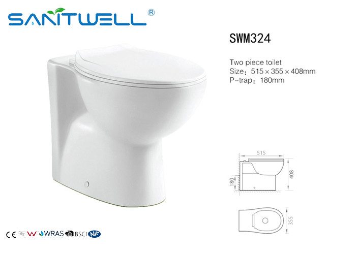 China Dual Flush Wall Faced Toilet , Rimless P-trap Siphonic Close Coupled WC factory