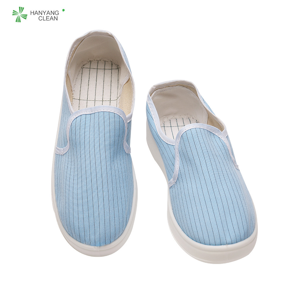 China Clean room pvc sole canvas esd anti-static white blue stripe esd anti slip safety shoes factory