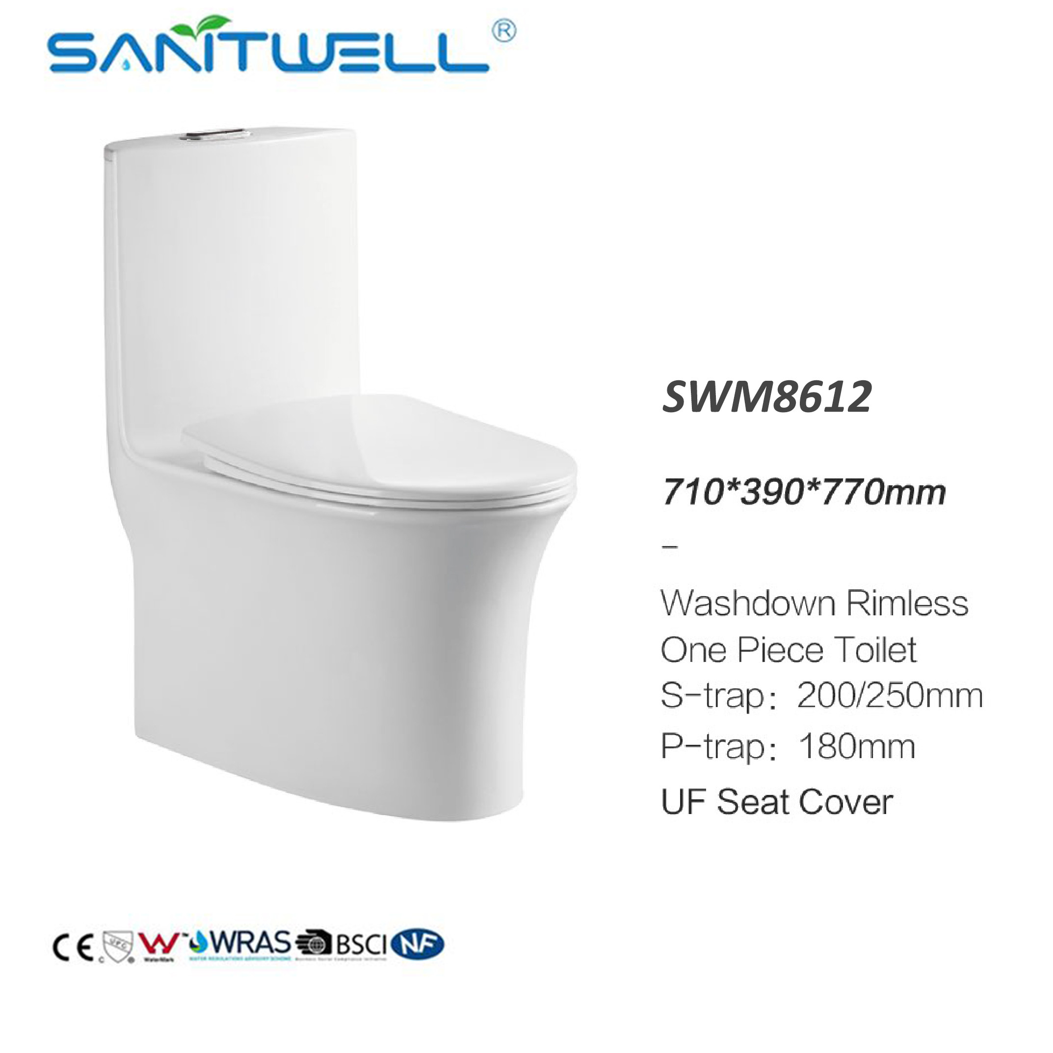 China Sanitary Ware Bathroom Ceramic Tornado one piece Toilet From Chaozhou SWM8612 factory