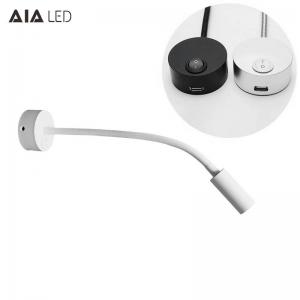 China IP40 wall mounted bedside wall light USB 3W hotel &amp;flexible snake led reading light for villa decoration factory