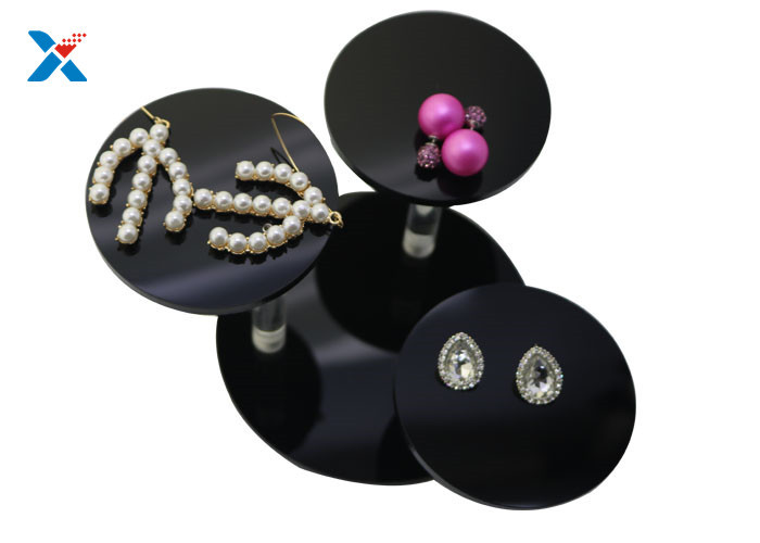 China Black Acrylic Jewelry Organizer Necklace Bracelet Earring Display With Round Tray factory