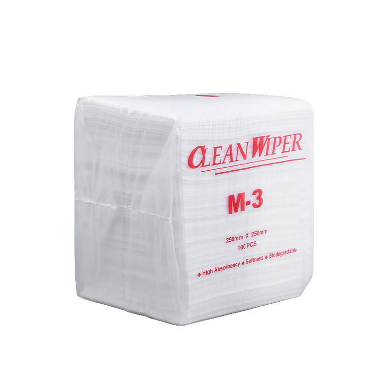 China M-3 Industrial Paper Clean Room Wipes Lint Free Nonwoven White 25cm*25cm Cleanroom Wipe factory