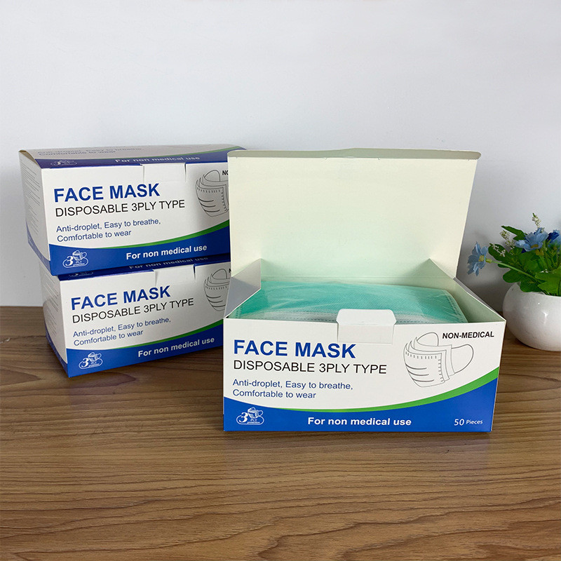 China White Blue Green Pink Black Colorful Earloop Non-woven 3 Ply Disposable Face Mask factory