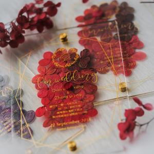 China acrylic invitation magnetic wedding and envelope card double layers flower factory