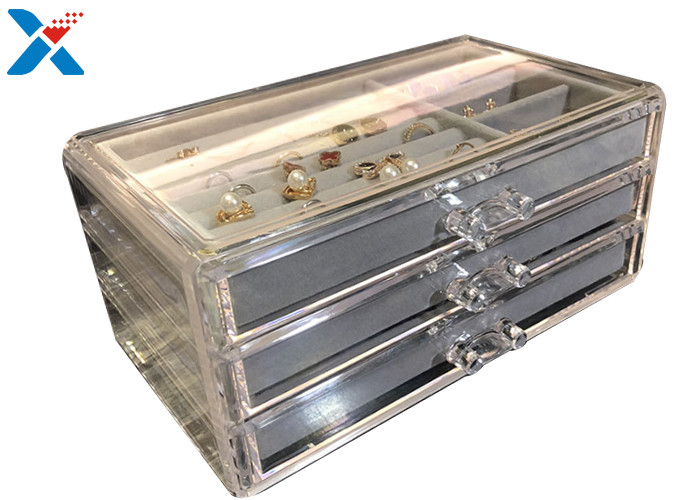 China Clear Acrylic Makeup Organiser , Acrylic Jewelry Display Box With Velvet factory