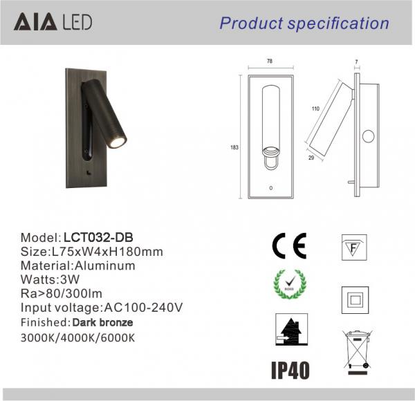 Adjustable stainless steel flexible LED headboard reading light modern aluminum hotel bedside wall light bed wall lamp
