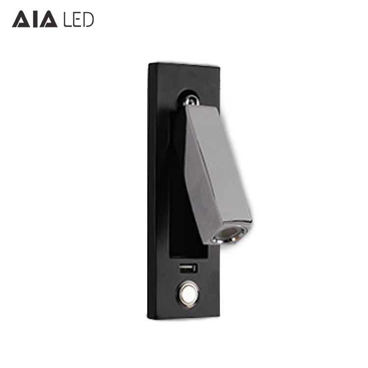 China impaction hotel wall light with usb port 3W usb book lighting rechargeable headboard led bed wall light factory