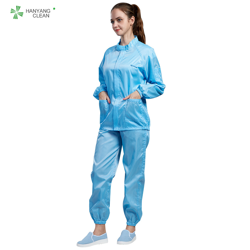 China Polyester Fiber ESD Antistatic Suit Jacket Reusable Blue Cleanroom factory