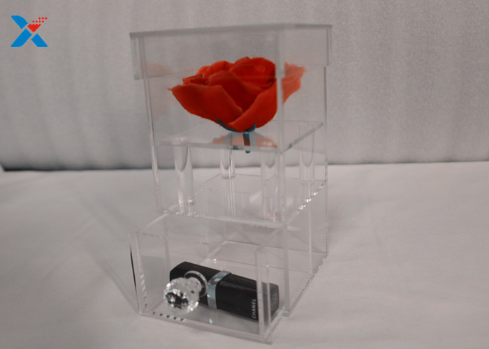 China Single Hole Acrylic Flower Box Clear Color Customized Thickness With Drawer factory