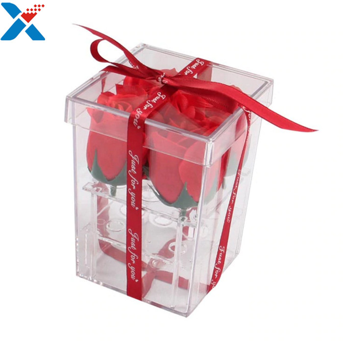 China Flower Packing Clear Acrylic Box Display Cases Organizer Rose Gift Box With Cover factory