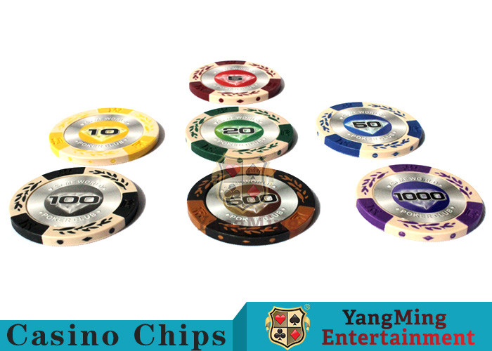 China 14g Custom Clay Poker Chips With Mette Sticker 3.4mm Thickness factory