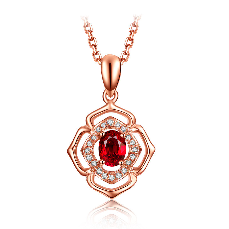 Natural Gemstone Gold Jewelry Solid 18k Genunie Diamond And Ruby Pendant Necklace 