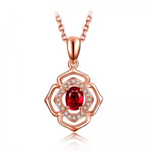 China Natural Gemstone Gold Jewelry Solid 18k Genunie Diamond And Ruby Pendant Necklace  factory