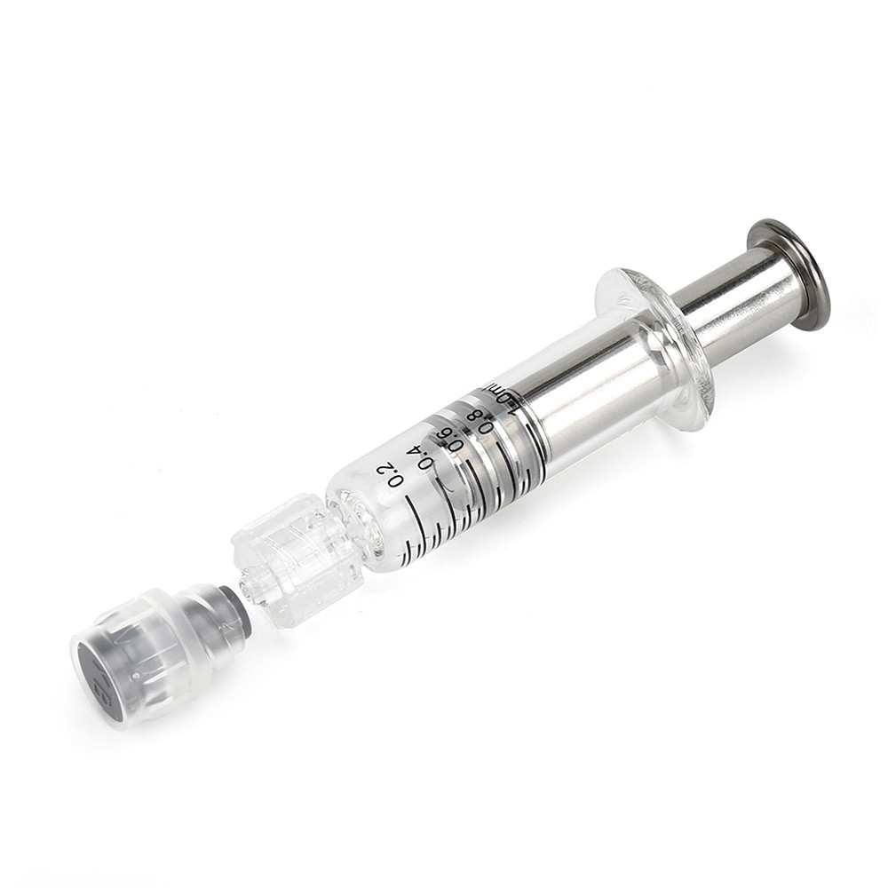 China 1ml CBD Oil Glass Metal Plunger CBD THC Syringe With Luer Lock factory