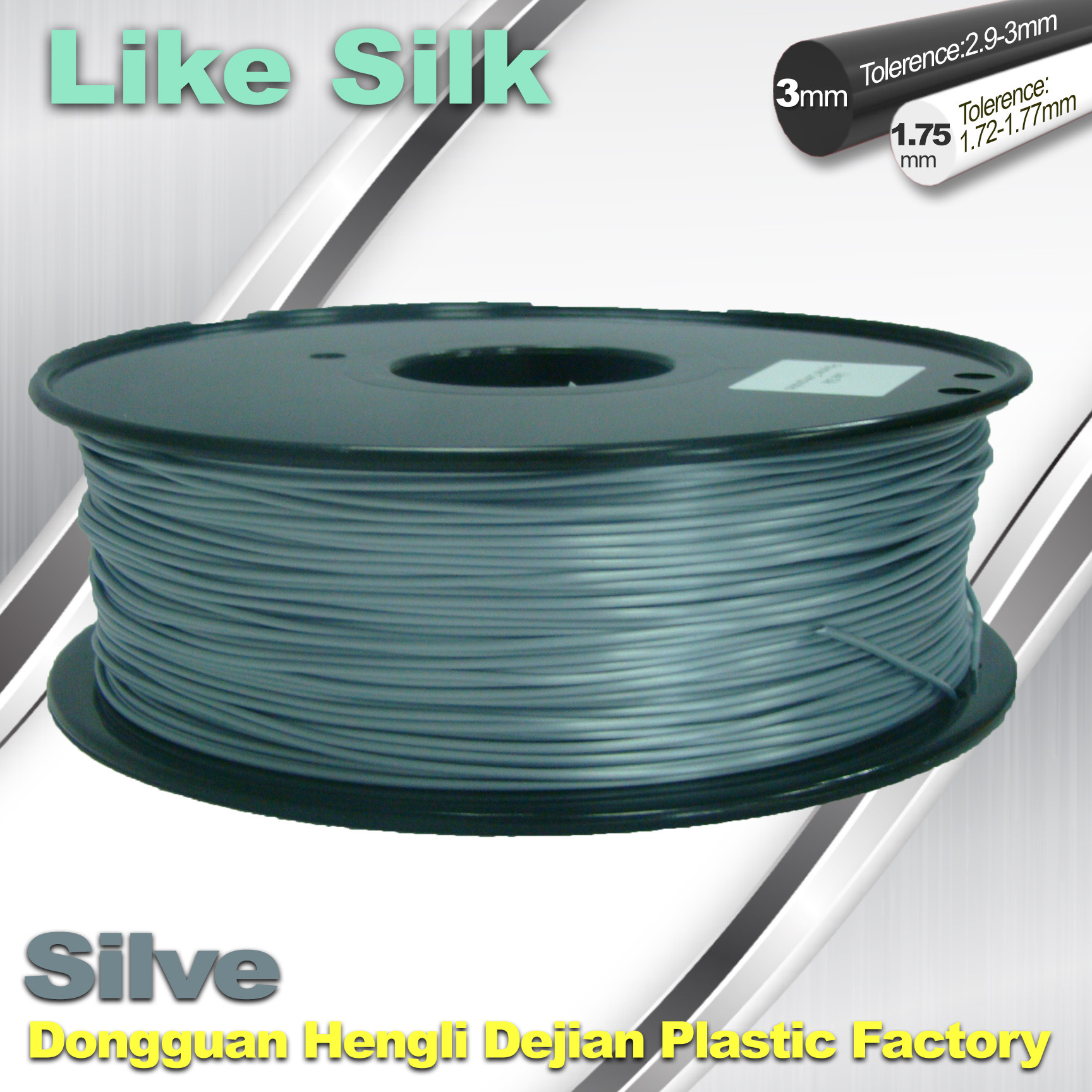 China Imitation Silk Filament,Polymer Composites 3D Printer Filament  1.75 / 3.0 mm  Silver Color factory