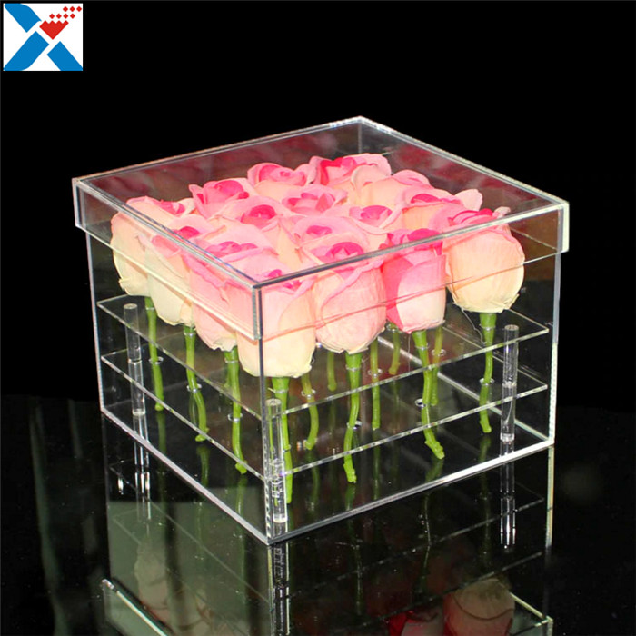 China Durable Square Acrylic Flower Box Makeup Organizer Rose Storage Cosmetic Case factory