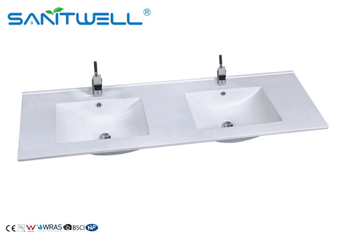China AB8003-150D Sanitary Ware White Ceramic Sink / Easy Clean Double Wash Basin factory