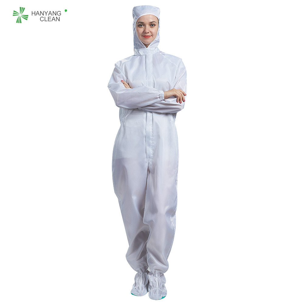 Buy cheap ESD antistatic 5*5mm stripe carbon fiber cleanroom suit with hood and shoes from wholesalers