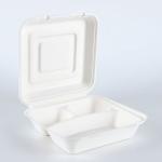 Lunch Box Disposable Sugarcane Pulp * 9 "3-grid 100% Sugarcane Bagasse Hotel