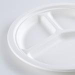 3 Parts Round White Dessert Biodegradable Disposable Plate Sugarcane Material