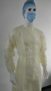 China Disposable Nonwoven PP Isolation Gown Single Layer Factory Direct Price Light Weight Knitted Cuffs Tie-on Lace at Neck and Waist factory