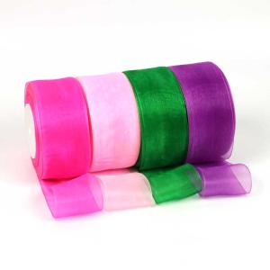 China Custom Wide Decoration Ribbon Rolls , Solid Color Pattern Red Organza Ribbon factory