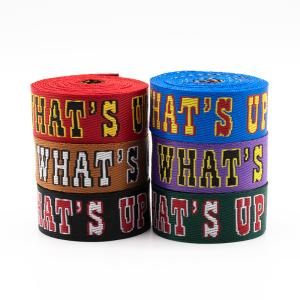 China Custom woven jacquard printed logo recycled thick nylon belt webbing strap for dog collar luggage backpack factory