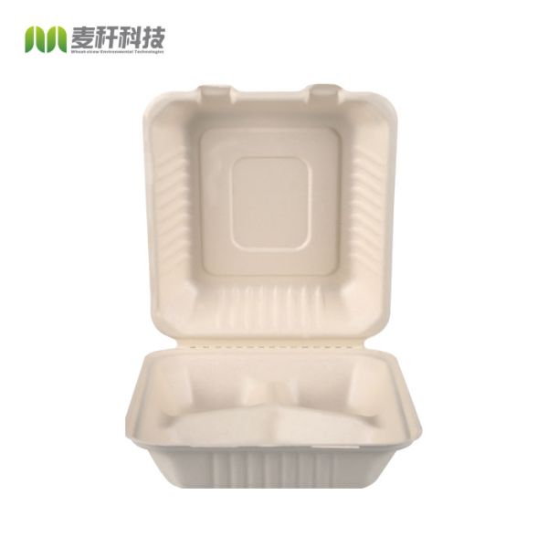 China 9" 9 compostable biodegra bagasse lunch box sugarcane food container factory