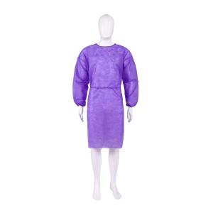 China Round Neck Disposable Reinforced Surgical Gown Fluid Resistant Purple Isolation Gown factory
