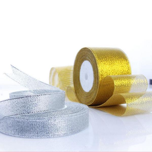 Wholesale High Quality 3/4" Gold And Silver Ribbon Glitter Grosgrain Ribbon Hair