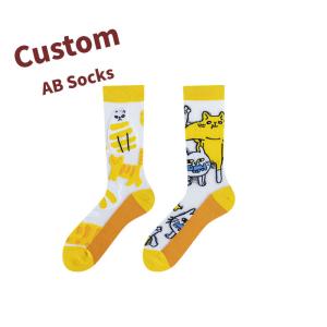 China Factory Custom Novelty Ab Fashion Couple Glass Socks Jacquard Crew Cartoon Socks factory