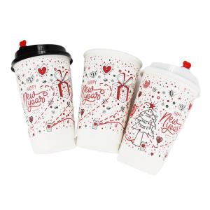China Single Wall Christmas Disposable Coffee Cups , Milk / Tea 12 Oz Paper Cups factory