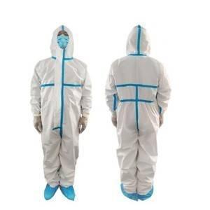China Polypropylene Disposable Protective Clothing Microporous Film Coverall With Adhesive Tape 70G/m factory