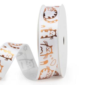 China 38mm Satin Ribbon Animal Printed Gold Logo Ribbon factory