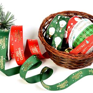 China Multi Widths Gold Foil Gift Package Grosgrain Christmas Ribbon For Party Decoration factory