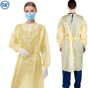 China Patient SMS Fabric Blue Isolation Gown Yellow AAMI Level 2 Surgical Gown factory