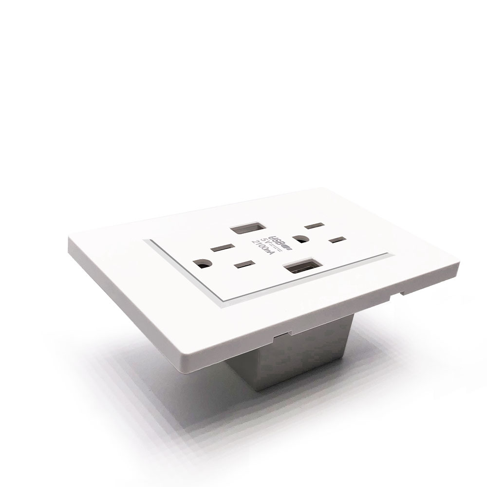 Double Power Point with Two USB Wall Socket Outlet ABS Material Rated Current 2.4v-3A