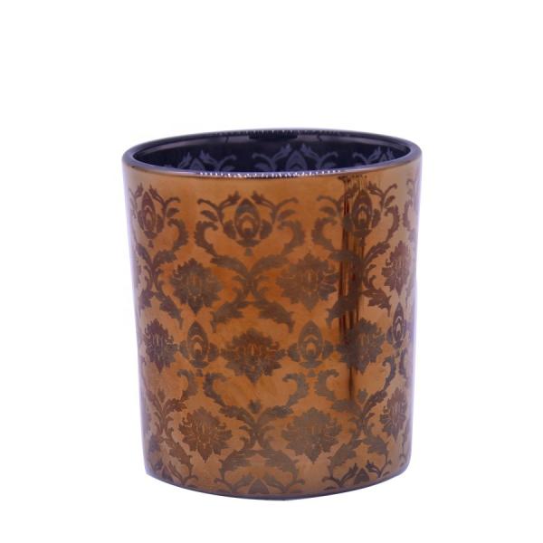 China Copper Glass Candle Holders With Laser Engrave Pattern factory