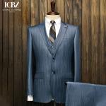 Customized Logo Printing Blue Striped Woven Men's Suit for Trendy Grooms at