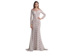 China Embroidery Fabric Long Sleeve Evening Gowns Floor Length Maxi Slim Style factory
