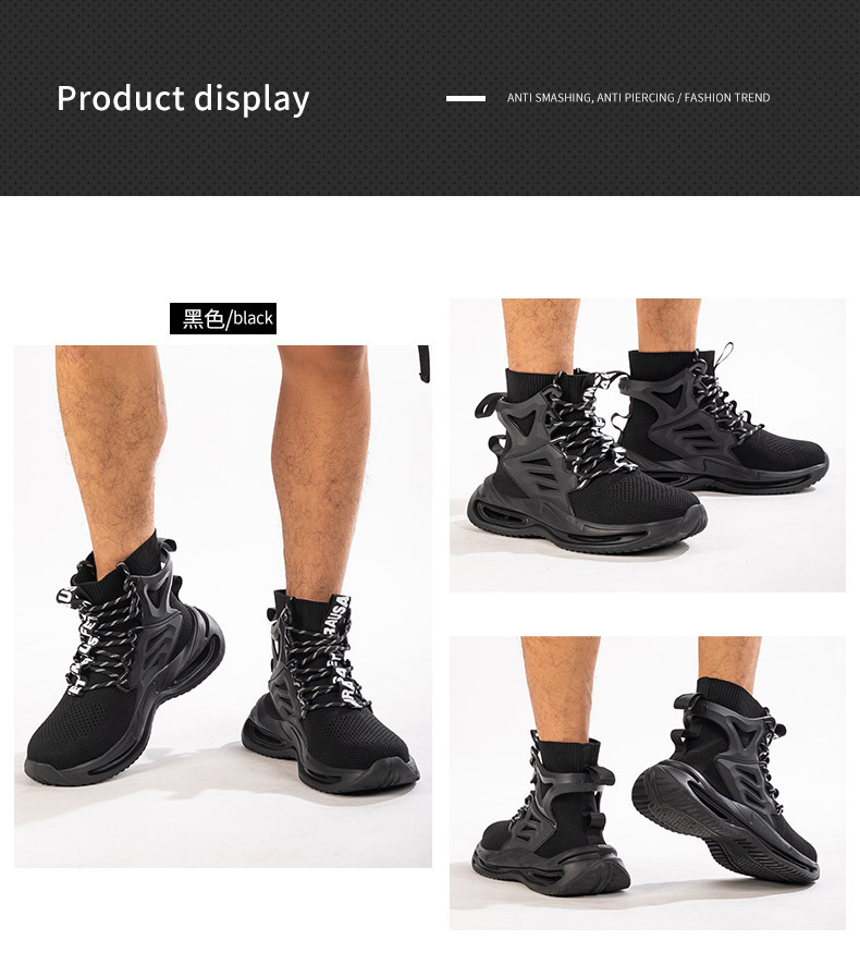 OEM Security Work Boots With Mid-cut Flying Knit Safety Boots And European Standard Steel Toe