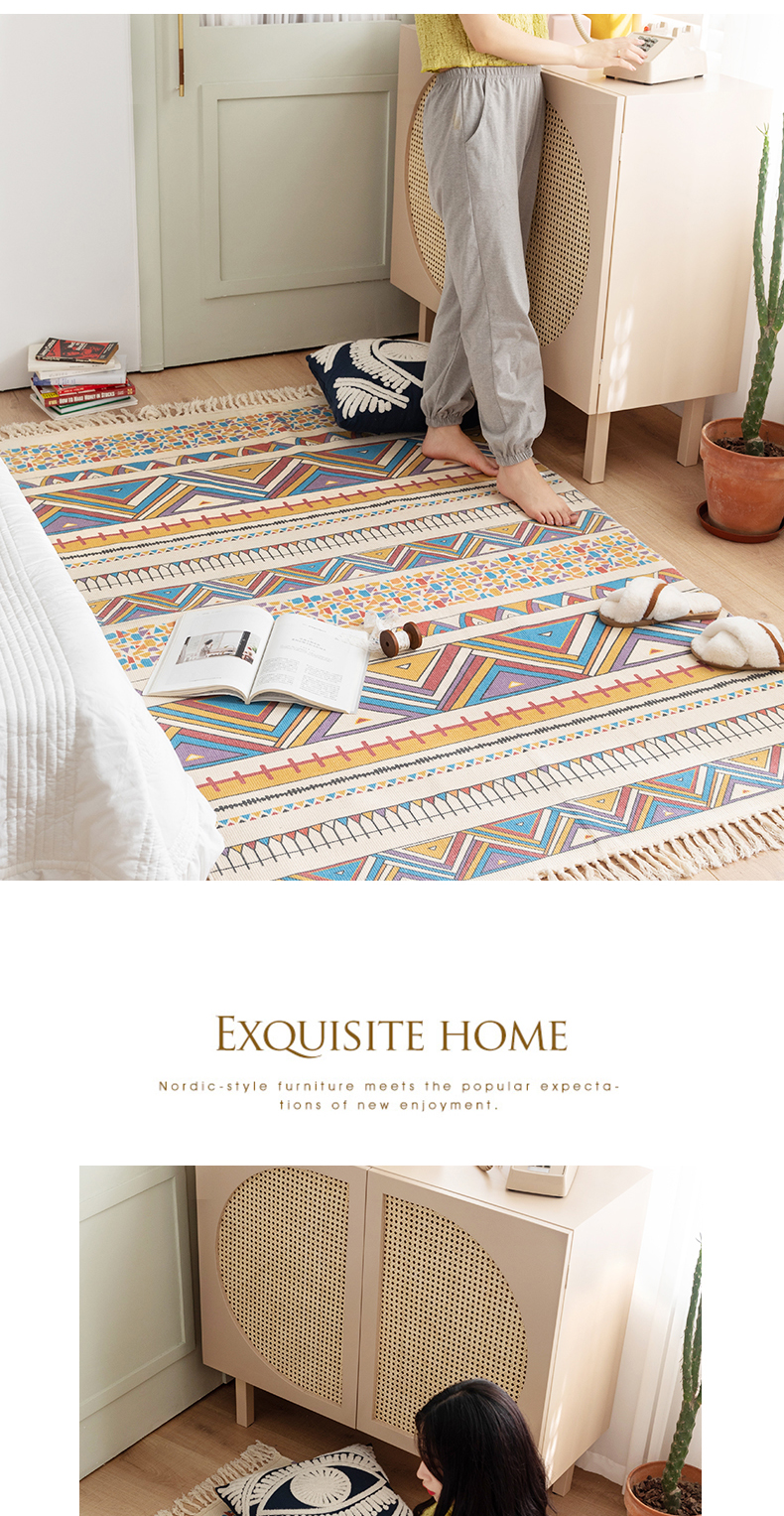 Y-Z Simple Linen Tassel Woven Cotton Mat Nordic Boho Style Turkish Living Room Home Floor Carpets and Rugs
