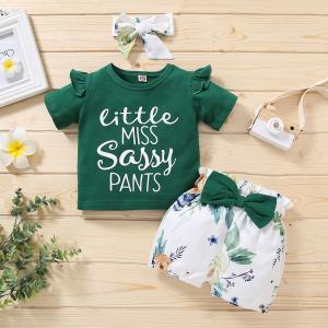 China Summer Sets Letter Printed Shirts Short Sleeve Lolita Pumpkin Pants For Girls factory