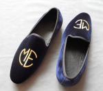 Stylish Embroidered Mens Blue Suede Loafers , Elegance / Fashion Velvet Slip On