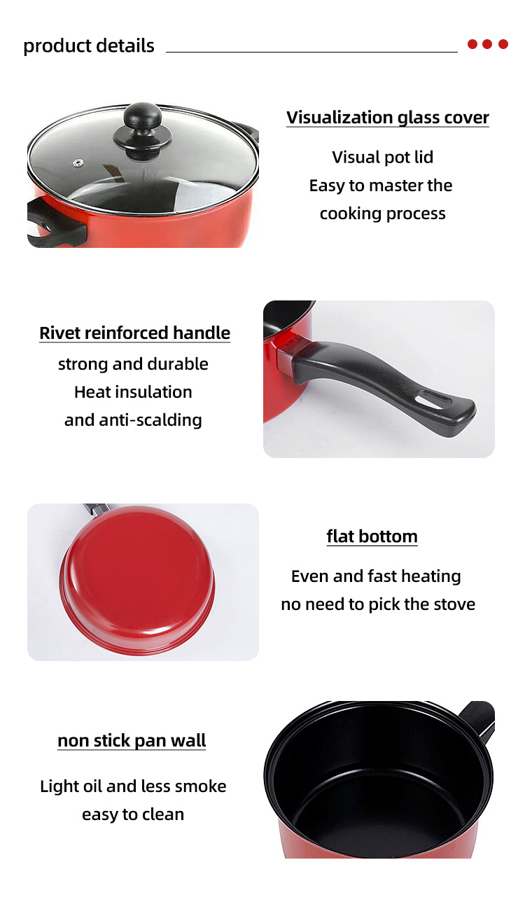 Multifunction Red 4 Pcs Kitchen Cast Iron Cookware Set Non Stick With Bakelite Handle