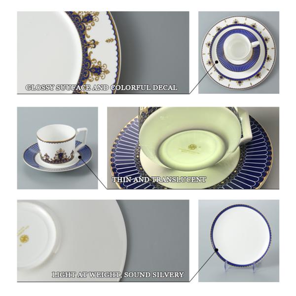 SGS Certificate Translucent Royal Bone China Dinnerware Set