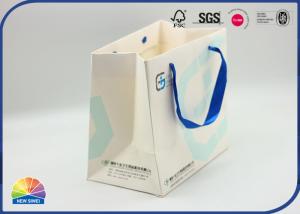 China White Coated Paper Shopping Bags Custom Size Matte Lamination With Blue Handle factory