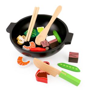 China Vegetable Hot Pot Wok Wooden Miniature Kitchen Set Children'S Educational factory