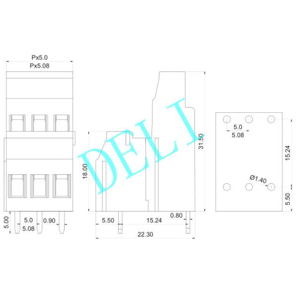 Double Row Terminal Block Connector 300V 20A DL129C-XX-5.0/5.08 With Certification